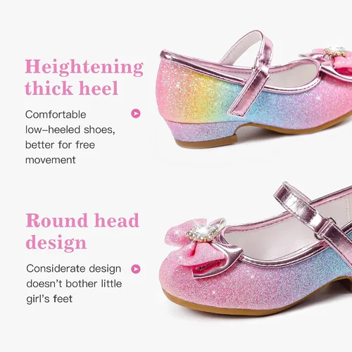 Vista 4 de Furdeour Zapatos de vestir para niñas, zapatos de princesa Mary Jane para bodas, flores, damas de honor, tacones con purpurina para niños pequeños