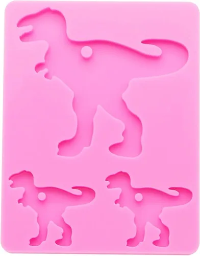 Vista 2 de Molde de resina de silicona con forma de dinosaurio, molde de resina para llavero de 3 cavidades, molde de fundición de resina para joyería