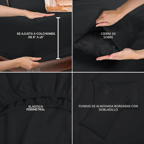 Vista 6 de ROYALE LINENS Juego de sábanas Cal King de 4 piezas, ropa de cama de microfibra suave cepillada de 1800 hilos, 1 sábana bajera, 1 sábana encimera, 2