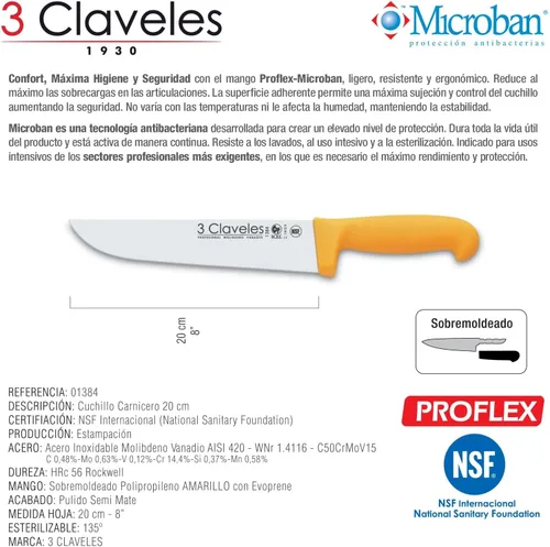 Vista 3 de 3 Claveles Cuchillo Carnicero Polipropileno Amarillo 7.9 in - 8 Pulgadas FH 3C