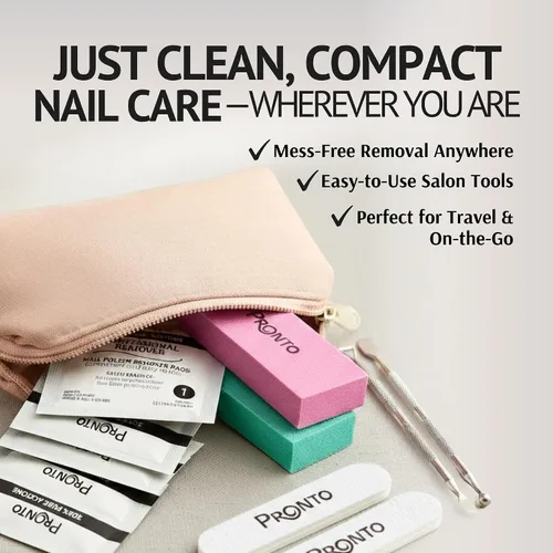 Vista 3 de Pronto Kit de viaje de almohadillas de acetona, removedor de esmalte de uñas y removedor de esmalte de gel con elementos esenciales de uñas: kit