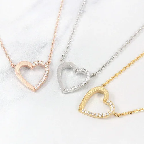 Vista 5 de RIAH FASHION Delicado collar romántico con dije mínimo, delicado corazón de cadena, mensaje de amor, novia, regalo de joyería para el día
