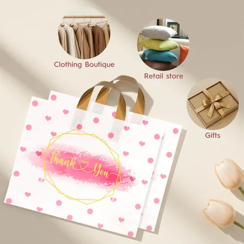 Vista 6 de WAKAKO Paquete de 60 bolsas de plástico con asas, 12 x 15 pulgadas, bolsas de regalo para mercancías minoristas para pequeñas empresas y boutiques