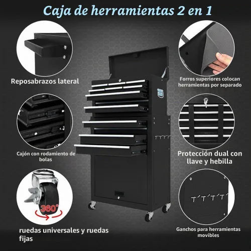 Vista 5 de Caja de herramientas con ruedas de 13 cajones, caja de herramientas grande con ruedas, armarios de herramientas con cajones, caja de herramientas