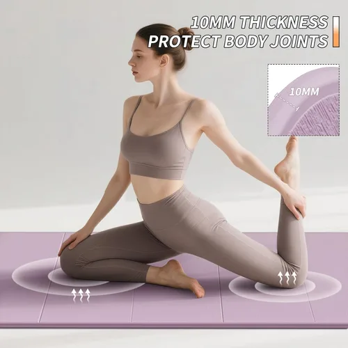 Vista 5 de PAIDU Estera de yoga plegable para fitness 2/5" (10MM) extra gruesa SGS certificada, antideslizante, TPE 76x26" extra larga y ancha Portátil