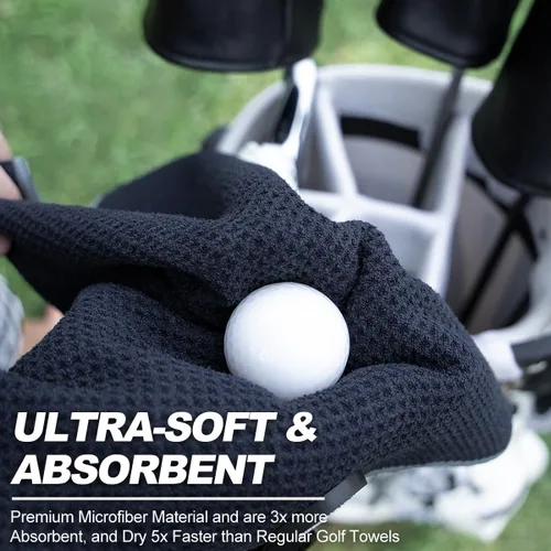 Vista 5 de Toalla de golf magnética, diseño de gofre de microfibra con clip, imán de fuerza industrial para un fuerte agarre a bolsas de golf, carritos y palos
