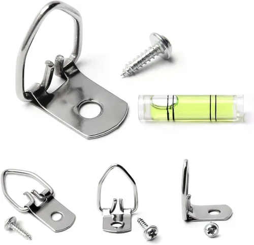 Vista 8 de 50 piezas de accesorios para colgar fotos, anillos en D resistentes, kit para colgar cuadros con tornillos, niquelado, anillos en D de metal