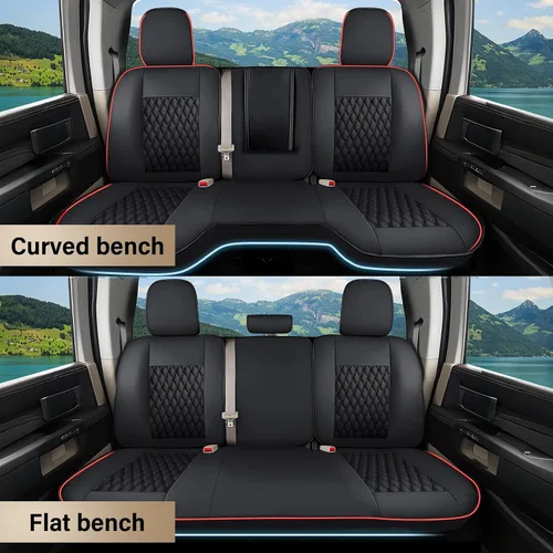 Vista 31 de Coverado Juego completo de fundas de asiento de ajuste personalizado para Chevy Silverado/GMC Sierra 2014-2018 1500, 2015-2019 2500HD 3500HD Negro
