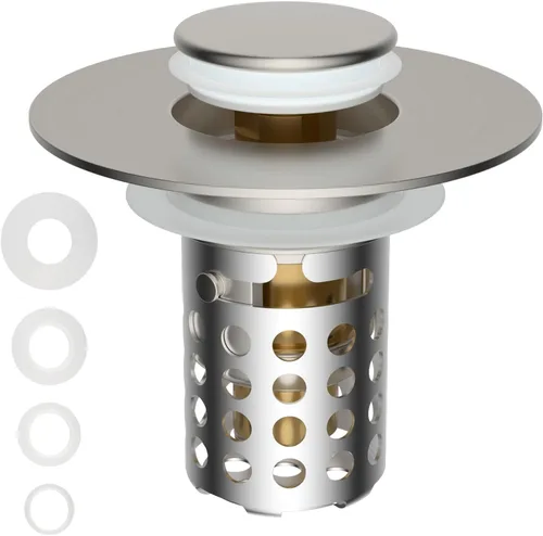 Vista 8 de Colador universal para desagüe de lavabo de baño atrapa cabellos, 2 piezas mejoradas con cesta de filtro de acero inoxidable extraíble, tapón