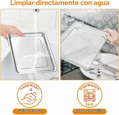 Vista 3 de Bandeja de acero inoxidable para hornear compatible con Cuisinart Airfryer TOA-060 y TOA-065 (bandeja de 2 piezas)