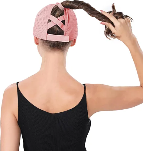 Vista 5 de Gorra de béisbol para mujer, con diseño cruzado y ajustable, de secado rápido, para cola de caballo