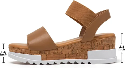 Vista 5 de katliu Sandalias de plataforma de cuña para mujer, sandalias de plataforma de corcho con correa elástica