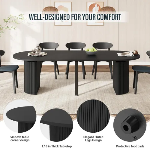 Vista 6 de weselon Mesa de comedor extensible de 42 a 105 pulgadas para 4 a 12, mesa de comedor ovalada expandible con base de pedestal estriada y pata