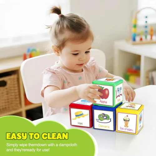 Vista 6 de Eamay Juego de 4 cubos de bolsillo para aprender, a partir de 5 meses. Juego de 2
