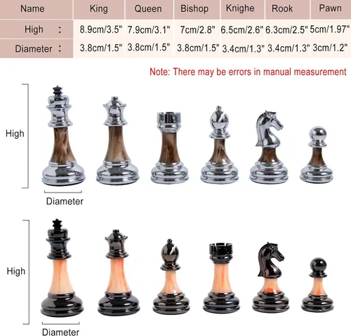 Vista 5 de Metal Chess Set for Adults and Kids – Deluxe Chess Board with Zinc Alloy and Acrylic Chess Pieces – Travel Folding Wooden Chess Board Set with Metal