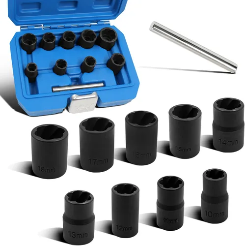 Vista 10 de Juego de 3 piezas de tuercas de tuerca giratoria, extractor de bloqueo de tuerca de rueda dañada de 1/2 pulgada, kit de herramientas de extracción