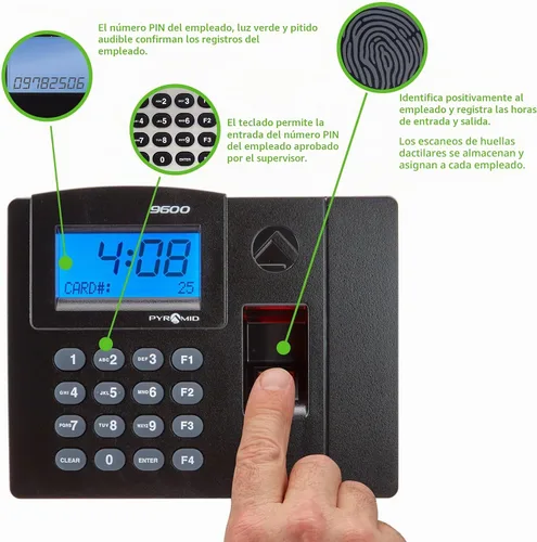 Vista 2 de Pyramid TimeTrax Elite TTELITEEK reloj con identificación biométrica de huella digital, hecho en EE. UU.