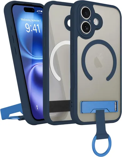 Vista 21 de Funda para iPhone 16 Pro Max, compatible con Magsafe, color negro Funda magnética mate translúcida, agarre de anillo de dedo, soporte ajustable