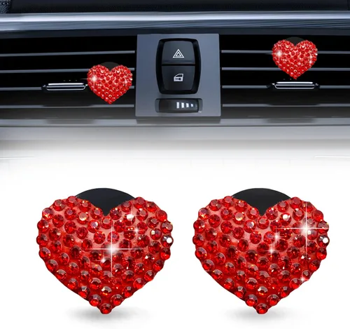 Vista 8 de 2 clips de ventilación de automóvil, dijes de corazón de cristal brillantes, clips de salida de aire acondicionado para automóvil, accesorios