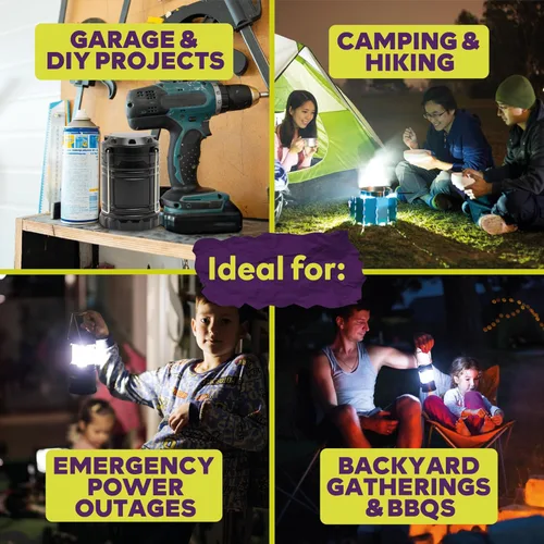 Vista 3 de ATack Linterna LED para campamento, funciona con pilas, paquete de 4 linternas de campamento para cortes de energía, luces colgantes plegables
