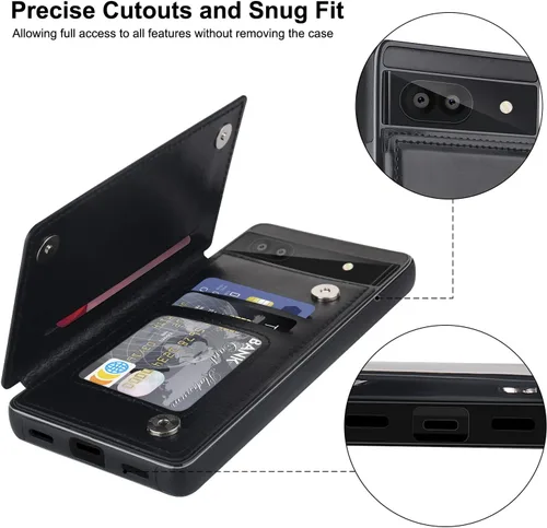 Vista 3 de Bizzib para Google Pixel 6A Funda de cuero tipo cartera con tarjetero, cubierta tipo libro con pata de pie, cierre magnético, funda protectora a