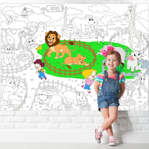 Vista 5 de Póster gigante para colorear de animales del zoológico para niños, mantel grande para colorear, rollo de actividad, papel de dibujo, hojas