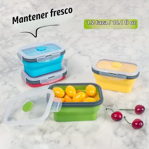 Vista 8 de Recipientes plegables de almacenamiento de alimentos con tapa hermética, 11.8 oz, juego de 4 recipientes pequeños de silicona apilables para la 4