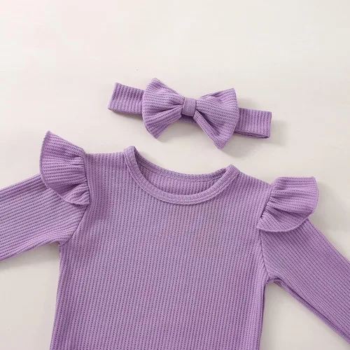 Vista 7 de Conjunto de ropa de bebé niña para otoño e invierno, conjunto de sudadera de manga larga y pantalones con diadema