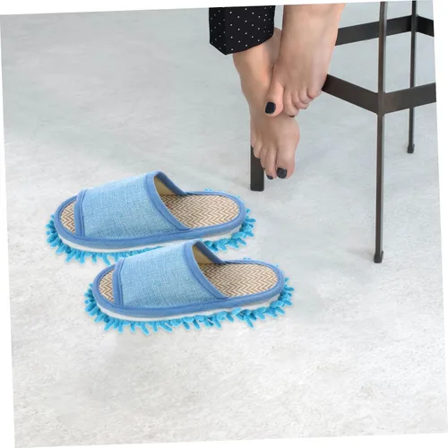 Vista 9 de Zapatillas de limpieza de pisos de microfibra, zapatos lavables para limpiar el polvo, zapatos de trapeador desmontables para limpieza de pisos