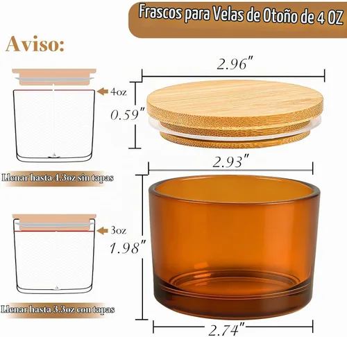 Vista 4 de CONNOO - Paquete de 15 tarros de vela de vidrio ámbar de 4 onzas con tapas herméticas de bambú Thick Glass, Bulk Small Wide Mouth Candle
