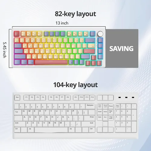 Vista 7 de Teclado mecánico para juegos 75% con cable, montaje en junta intercambiable en caliente, interruptor blanco, 82 teclas TKL, NKRO, cremoso para PC