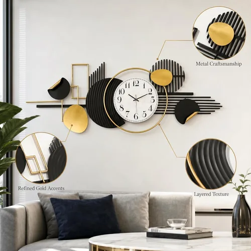 Vista 4 de HAVFIFK - Reloj de pared de metal grande de 59 pulgadas, reloj silencioso 3D para sala de estar Layered Geometric Design, Easy to Install, Heibai