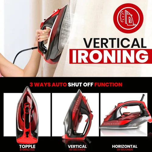 Vista 4 de Utopia Home Plancha de vapor para ropa, suela antiadherente, plancha de ropa de 1800 W con función de seguridad de apagado automático, control
