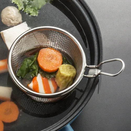 Vista 4 de 1 cesta de pasta de acero inoxidable, colador de fideos de bola de masa de araña de malla, colador de malla fina con asa, coladores de alimentos