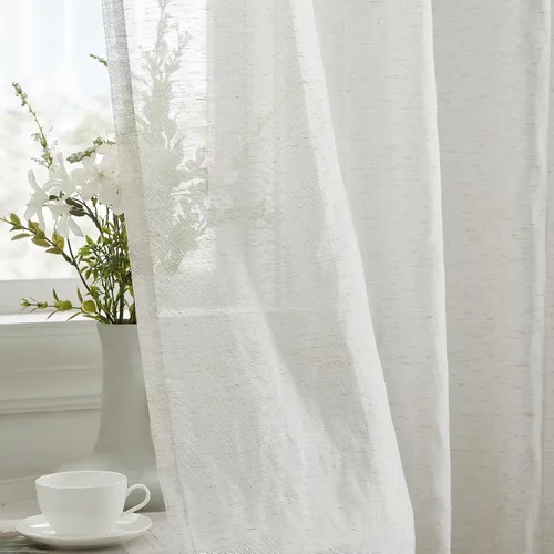 Vista 6 de HLC.ME Sierra Linen - Cortinas de lino sintético con textura semitransparentes que mantienen la privacidad y filtran la luz solar, con ojales, Blanco