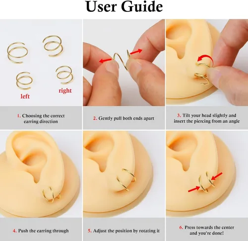 Vista 7 de 2 Pairs Double Hoop Earrings, Gold Cartilage Earrings for Women, Small Silver Helix Piercing Jewelry,Spiral Nose Ring Tiny Twist Earrings as Gift