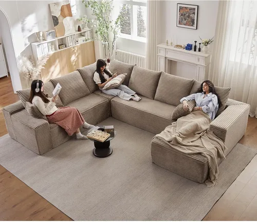 Vista 28 de Sofá modular de nube de 140 pulgadas para sala de estar, sofá modular de asiento profundo, juego de sofás de pana grandes y cómodos con espuma Negro