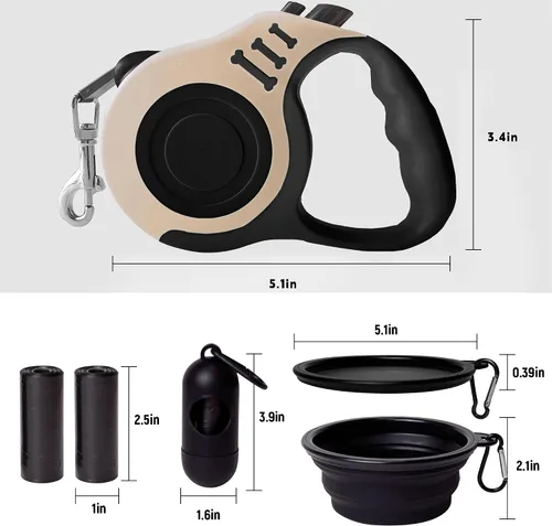 Vista 2 de Correa retráctil para perros pequeños y medianos, automática, telescópica, para mascotas, 10/16 pies, duradera y práctica, con recipiente plegable