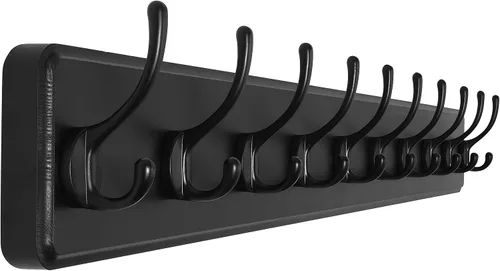 Vista 12 de SKOLOO Perchero rústico montado en la pared, perchero de madera maciza de pino, 5 ganchos para colgar ropa, batas, toallas, abrigos
