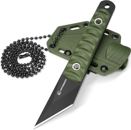 Vista 12 de Cuchillo de cuello compacto de 14.7 cm, pequeño cuchillo de hoja fija EDC Kiridashi con empuñadura de ABS azul, acero 5Cr14MoV, ideal para camping