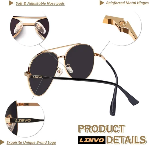 Vista 5 de LINVO Polarized Pilot Sunglasses for Men Women,Driving Sun Glasses Metal Frame UV400 Protection