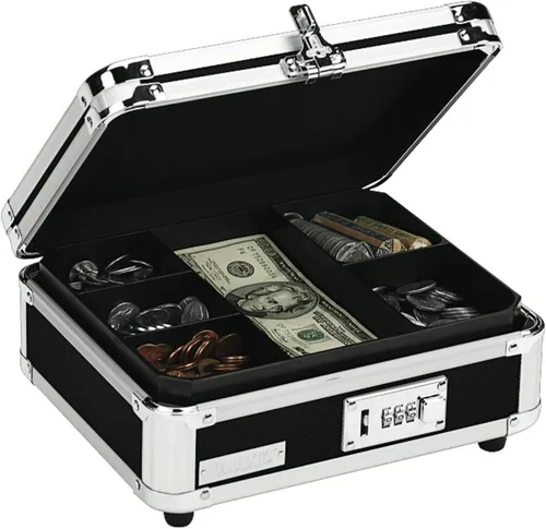 Vista 3 de Vaultz Caja de efectivo con cerradura con bandeja para billetes y monedas, cerradura de combinación, 8.5 x 4 x 10 pulgadas, negro táctico (VZ00308)