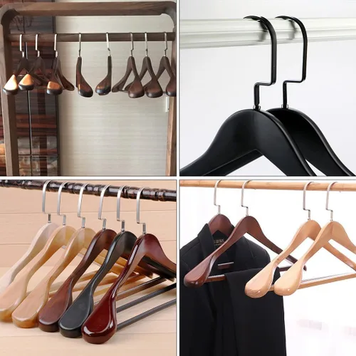 Vista 9 de Hemoton Percha de madera maciza con hombros anchos y gruesos, antideslizante, para almacenamiento de ropa, hogar, dormitorio, armario, organizador