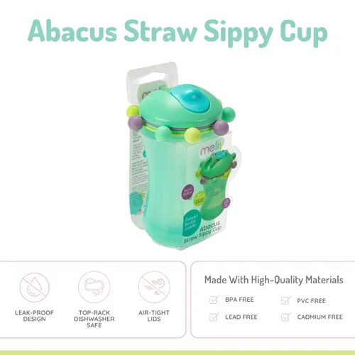 Vista 3 de melii Abacus - Vaso para sorber de paja de 11.5 onzas para niños pequeños y bebés (menta 1 paquete)