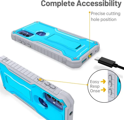 Vista 3 de FITO Funda para Moto G Play 2023, doble capa a prueba de golpes resistente para teléfono Motorola G Play 2023 con protector de pantalla, soporte Azul