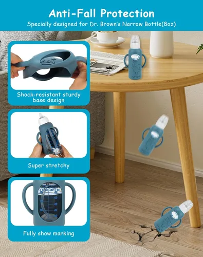 Vista 5 de Kit de conversión de taza para sorber con fundas de silicona para biberón de vidrio estrecho y estrecho Dr Browns de 8 onzas, kit de repuesto