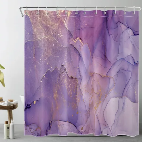 Vista 16 de LB Grey Marble Shower Curtain Decor, Modern Luxury Abstract Pink and Black Marble Textured Shower Curtain for Bathroom 60X72 inch Polyester Fabric