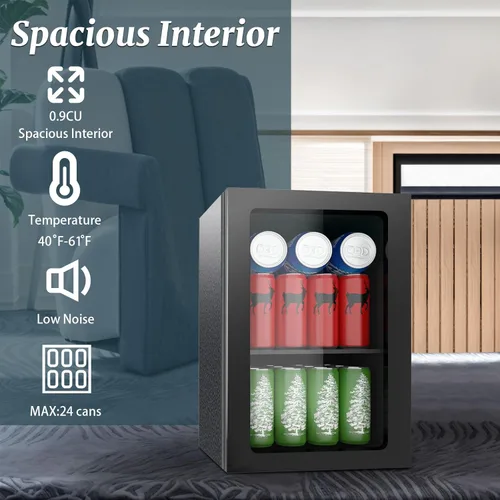Vista 5 de Mini Refrigerador de 24 Latas - Refrigerador de Bebidas de 0.9 Pies Cúbicos con Puerta Reversible para Refrescos, Vino, Cerveza, Control