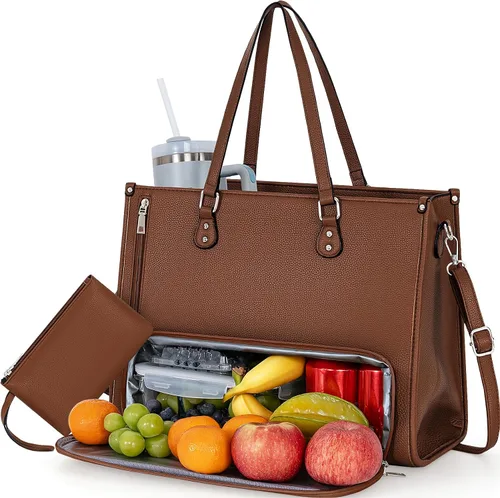 Vista 7 de Laptop Tote Bag for Women, Large Leather Computer Bag for Business Work Beige - Almuerzo