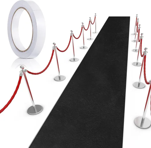 Vista 11 de Shappy Alfombra negra para fiesta, 1.94 oz/m², para baile de graduación, con cinta adhesiva, alfombra de pasillo para eventos, graduados, bodas